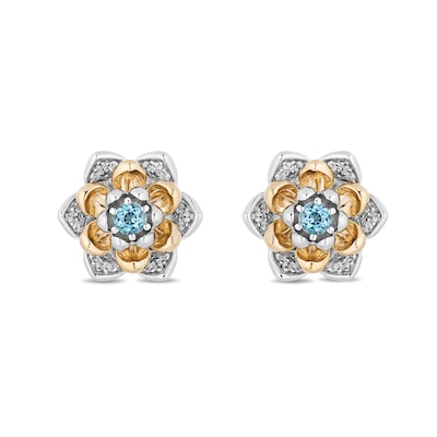 Enchanted Disney Jasmine Swiss Blue Topaz and 0.145 CT. T.W. Diamond Stud Earrings in Sterling Silver and 10K Gold