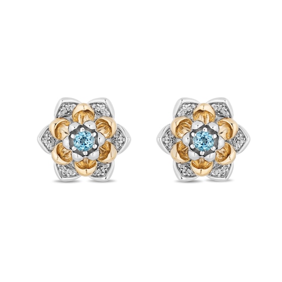 Enchanted Disney Jasmine Swiss Blue Topaz and 0.145 CT. T.W. Diamond Stud Earrings in Sterling Silver and 10K Gold