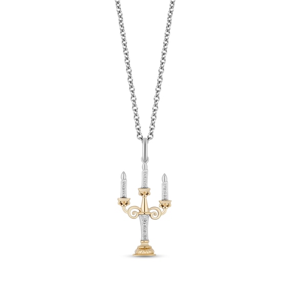 Enchanted Disney Belle 0.085 CT. T.W. Diamond Candlestick Pendant in Sterling Silver and 10K Gold - 19"