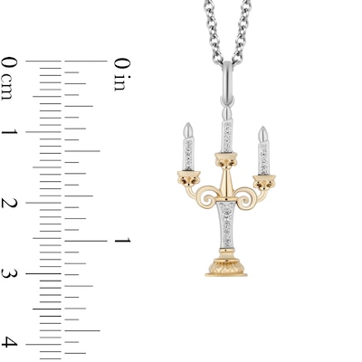 Enchanted Disney Belle 0.085 CT. T.W. Diamond Candlestick Pendant in Sterling Silver and 10K Gold - 19"