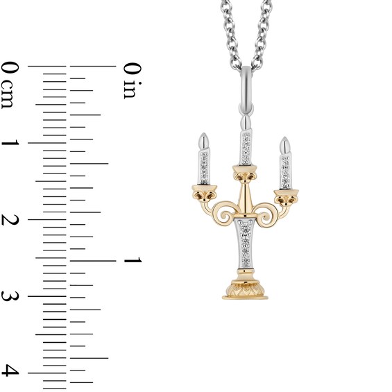 Enchanted Disney Belle 0.085 CT. T.W. Diamond Candlestick Pendant in Sterling Silver and 10K Gold - 19"