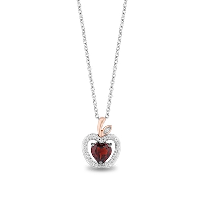 Enchanted Disney Snow White Garnet and 0.145 CT. T.W. Diamond Apple Pendant in Sterling Silver and 10K Rose Gold – 19"