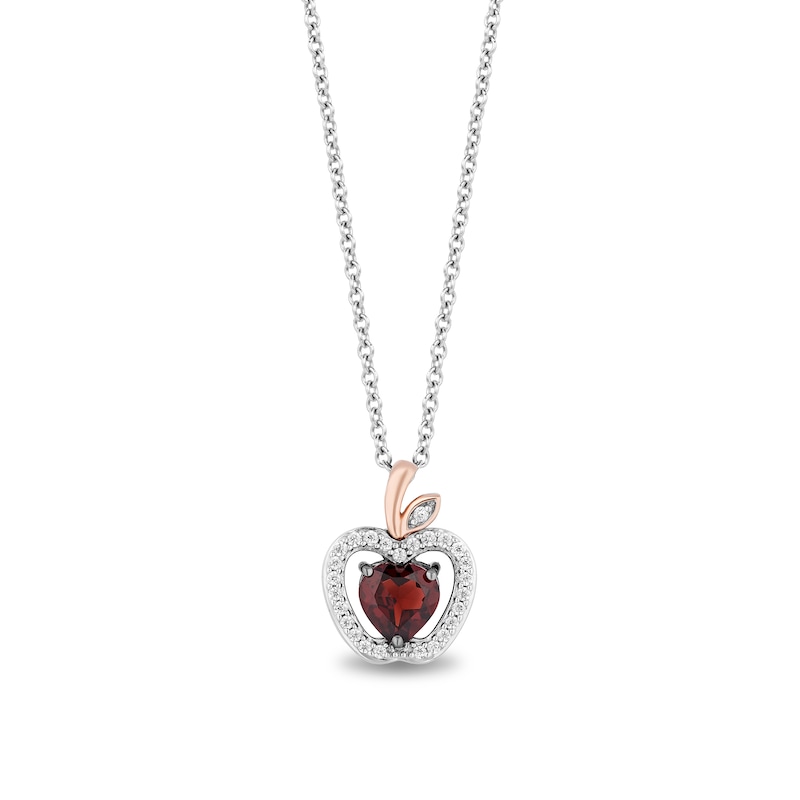 Enchanted Disney Snow White Garnet and 0.145 CT. T.W. Diamond Apple Pendant in Sterling Silver and 10K Rose Gold – 19"|Peoples Jewellers
