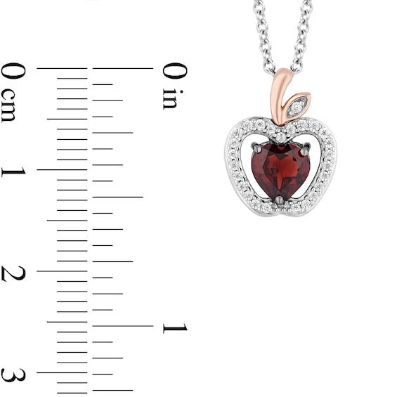 Enchanted Disney Snow White Garnet and 0.145 CT. T.W. Diamond Apple Pendant in Sterling Silver and 10K Rose Gold – 19"