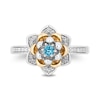 Thumbnail Image 3 of Enchanted Disney Jasmine 3.0mm Swiss Blue Topaz and 0.145 CT. T.W. Diamond Flower Ring in Sterling Silver and 10K Gold