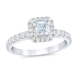 Royal Asscher® 1.25 CT. T.W. Diamond Frame Engagement Ring in 14K White Gold