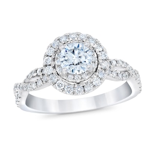 Royal Asscher® 1.00 CT. T.W. Diamond Double Frame Twist Shank Engagement Ring in 14K White Gold