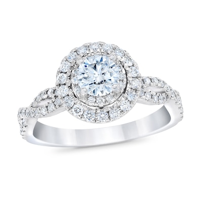 Royal Asscher® 1.00 CT. T.W. Diamond Double Frame Twist Shank Engagement Ring in 14K White Gold