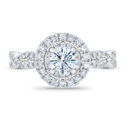 Royal Asscher® 1.00 CT. T.W. Diamond Double Frame Twist Shank Engagement Ring in 14K White Gold