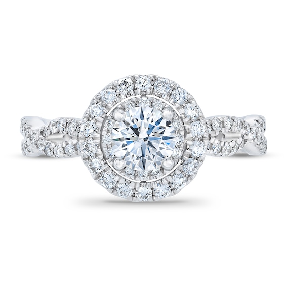 Royal Asscher® 1.00 CT. T.W. Diamond Double Frame Twist Shank Engagement Ring in 14K White Gold