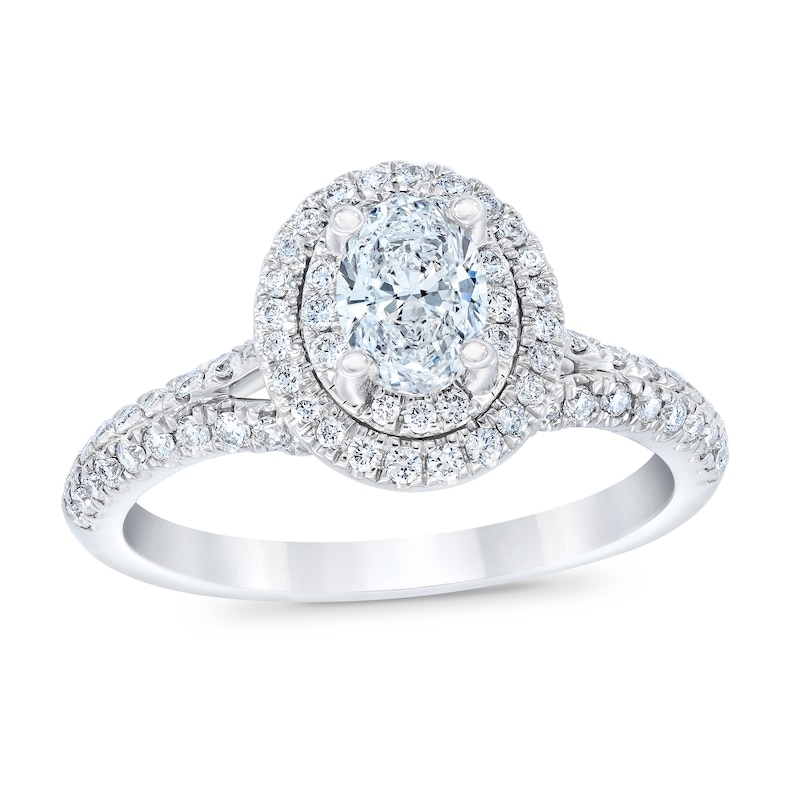 Royal Asscher® 1.00 CT. T.W. Oval Diamond Double Frame Engagement Ring in 14K White Gold