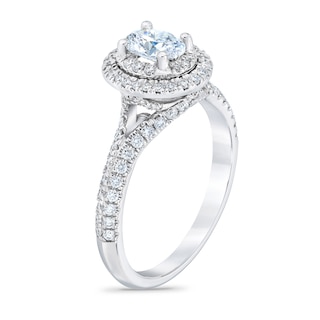 Royal Asscher® 1.00 CT. T.W. Oval Diamond Double Frame Engagement Ring in 14K White Gold