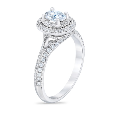 Royal Asscher® 1.00 CT. T.W. Oval Diamond Double Frame Engagement Ring in 14K White Gold