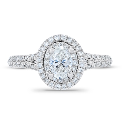 Royal Asscher® 1.00 CT. T.W. Oval Diamond Double Frame Engagement Ring in 14K White Gold