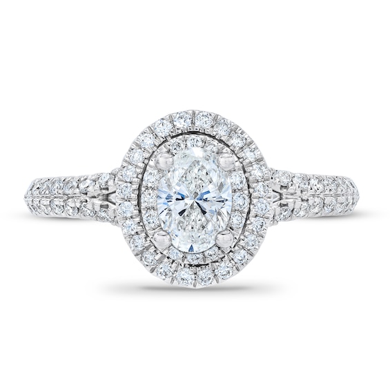 Royal Asscher® 1.00 CT. T.W. Oval Diamond Double Frame Engagement Ring in 14K White Gold