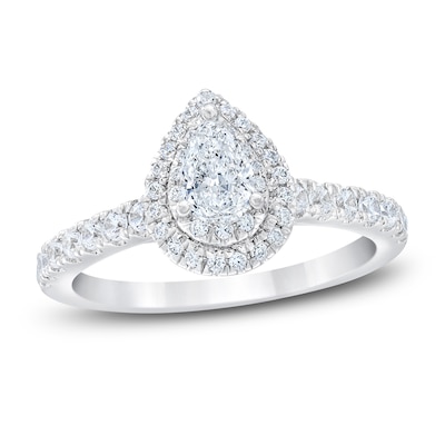 Royal Asscher® 1.00 CT. T.W. Pear-Shaped Diamond Frame Engagement Ring in 14K White Gold