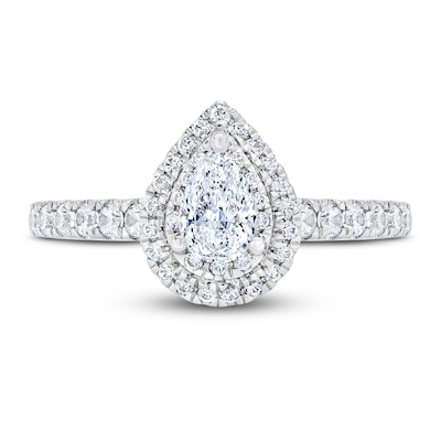 Royal Asscher® 1.00 CT. T.W. Pear-Shaped Diamond Frame Engagement Ring in 14K White Gold