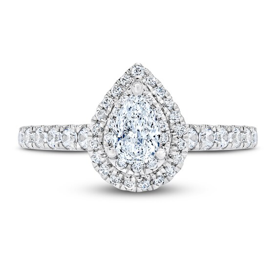 Royal Asscher® 1.00 CT. T.W. Pear-Shaped Diamond Frame Engagement Ring in 14K White Gold