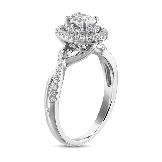 Royal Asscher® 0.75 CT. T.W. Diamond Double Frame Twist Shank Engagement Ring in 14K White Gold