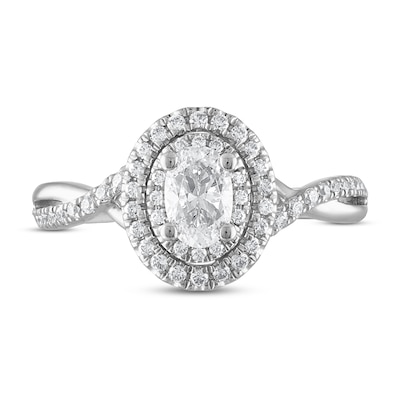 Royal Asscher® 0.75 CT. T.W. Diamond Double Frame Twist Shank Engagement Ring in 14K White Gold