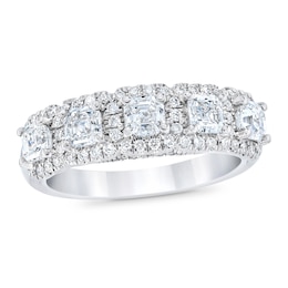 Royal Asscher® 1.50 CT. T.W. Diamond Frame Five Stone Anniversary Band in 14K White Gold