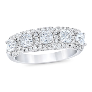 Royal Asscher® CT. T.W. Diamond Frame Five Stone Anniversary Band in 14K White Gold