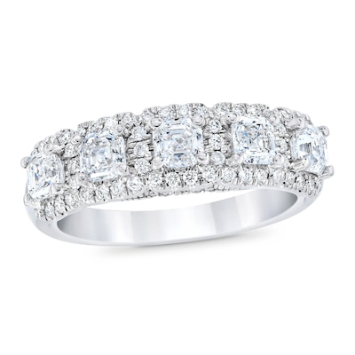 Royal Asscher® CT. T.W. Diamond Frame Five Stone Anniversary Band in 14K White Gold