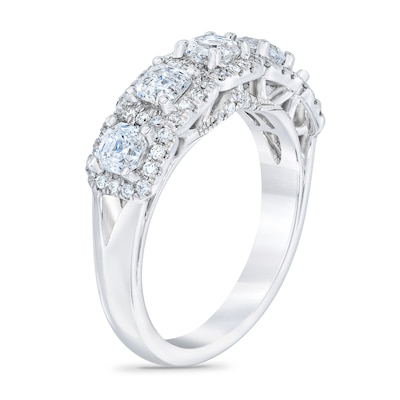 Royal Asscher® CT. T.W. Diamond Frame Five Stone Anniversary Band in 14K White Gold