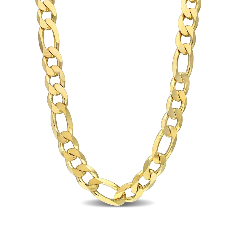 14.5mm Figaro Chain Necklace in Sterling Silver with Yellow Rhodium - 22"