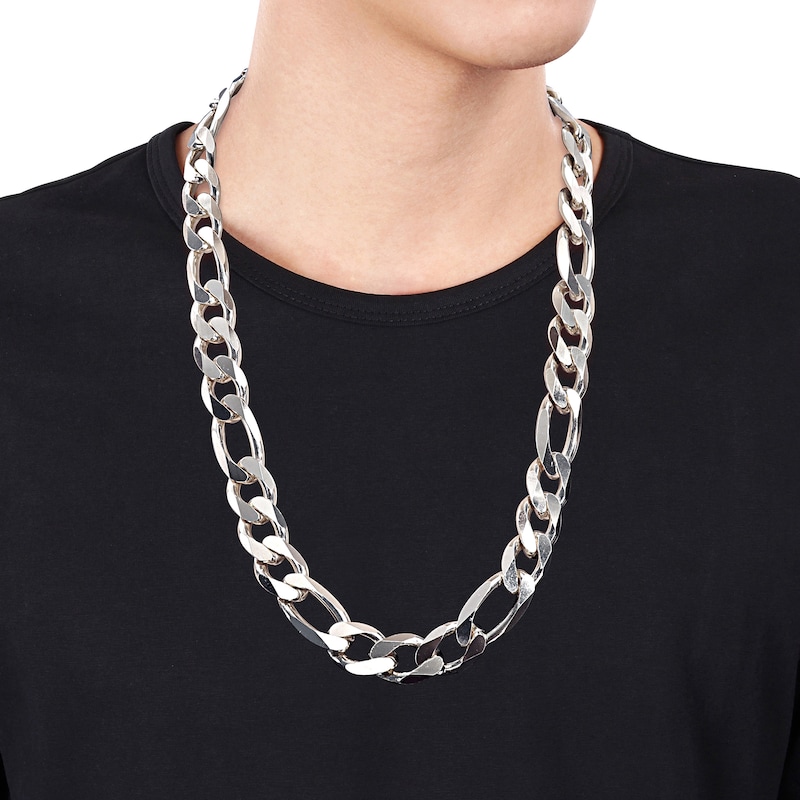 14.5mm Figaro Chain Necklace in Sterling Silver - 24"|Peoples Jewellers
