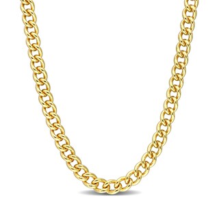 6.5mm Curb Chain Necklace in Sterling Silver with Yellow Rhodium