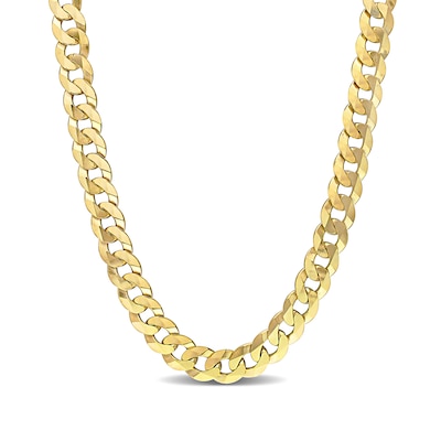 10.0mm Curb Chain Necklace in Sterling Silver with Yellow Rhodium - 24"