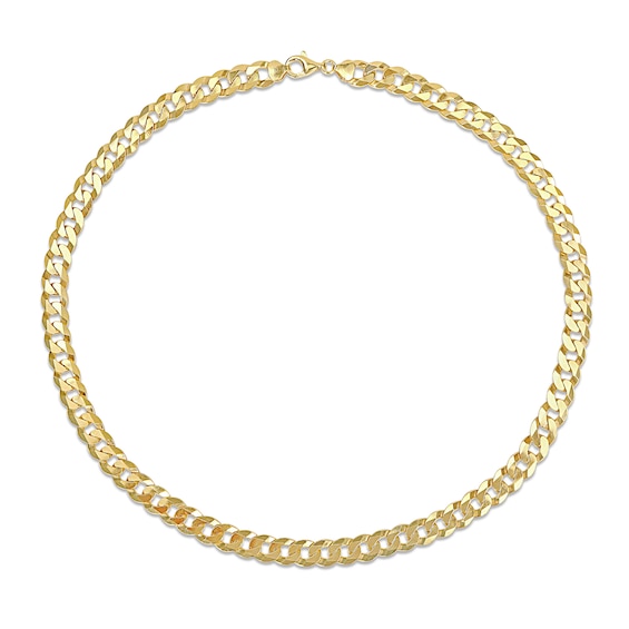 10.0mm Curb Chain Necklace in Sterling Silver with Yellow Rhodium - 24"