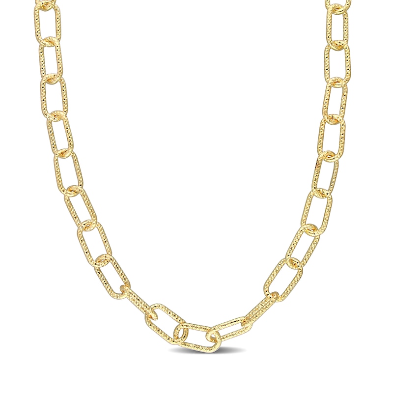 Main Image 1 of 9.0mm Diamond-Cut Paper Clip Chain Necklace in Sterling Silver with Yellow Rhodium - 24&quot;