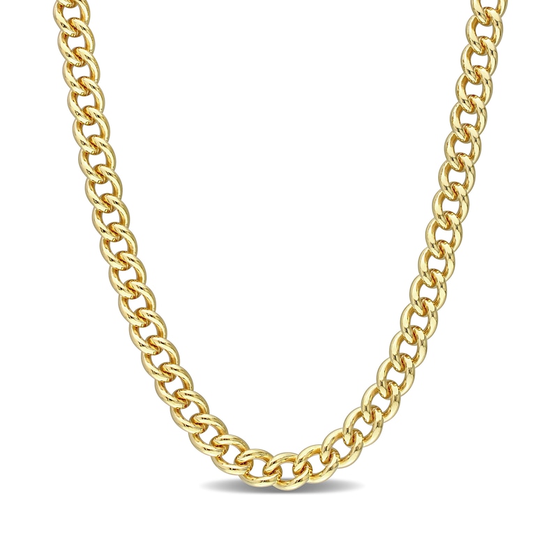 6.5mm Curb Chain Necklace in Sterling Silver with Yellow Rhodium|Peoples Jewellers
