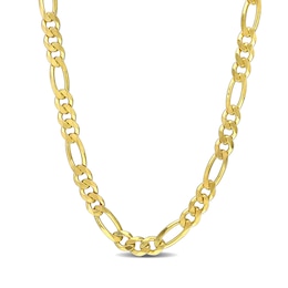 5.5mm Figaro Chain Necklace in Sterling Silver with Yellow Rhodium - 24&quot;