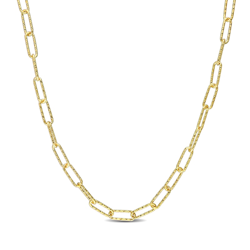 5.0mm Diamond-Cut Paper Clip Chain Necklace in Sterling Silver with Yellow Rhodium