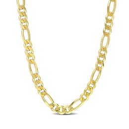 5.5mm Figaro Chain Necklace in Sterling Silver with Yellow Rhodium