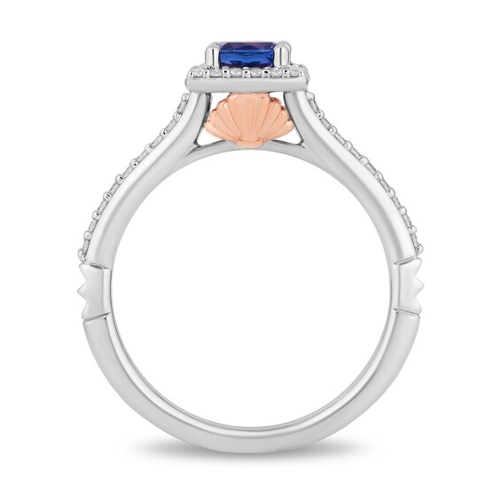 Enchanted Disney Ariel Cushion-Cut Tanzanite and 0.23 CT. T.W. Diamond Engagement Ring in 14K Two-Tone Gold