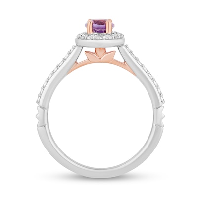 Enchanted Disney Rapunzel Oval Amethyst and 0.29 CT. T.W. Diamond Frame Engagement Ring in 14K Two-Tone Gold