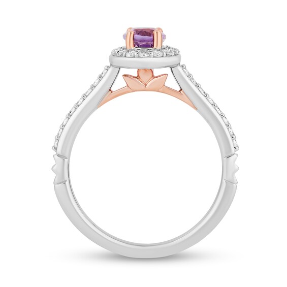 Enchanted Disney Rapunzel Oval Amethyst and 0.29 CT. T.W. Diamond Frame Engagement Ring in 14K Two-Tone Gold