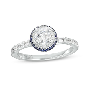 Vera Wang Love Collection 0.69 CT. T.W. Diamond and Blue Sapphire Double Frame Engagement Ring in 14K White Gold