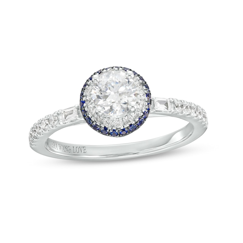 Vera Wang Love Collection 0.69 CT. T.W. Diamond and Blue Sapphire Double Frame Engagement Ring in 14K White Gold|Peoples Jewellers