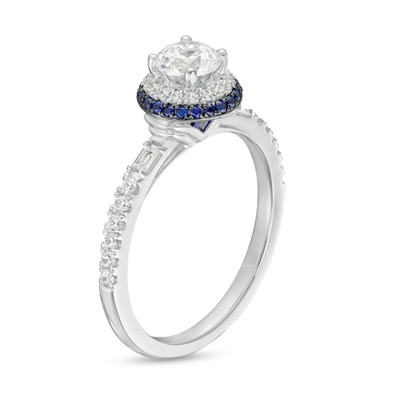 Vera Wang Love Collection 0.69 CT. T.W. Diamond and Blue Sapphire Double Frame Engagement Ring in 14K White Gold