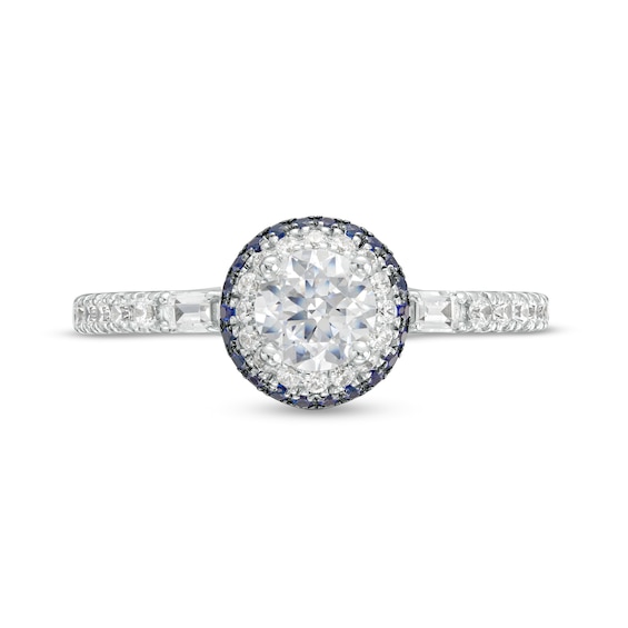 Vera Wang Love Collection 0.69 CT. T.W. Diamond and Blue Sapphire Double Frame Engagement Ring in 14K White Gold