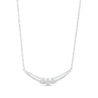 0.20 CT. T.W. Pear-Shaped Multi-Diamond Trio Curved Necklace in Sterling Silver