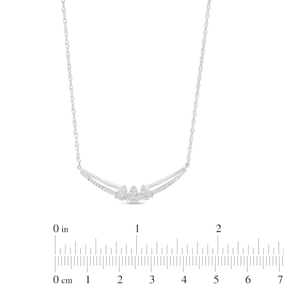 0.20 CT. T.W. Pear-Shaped Multi-Diamond Trio Curved Necklace in Sterling Silver