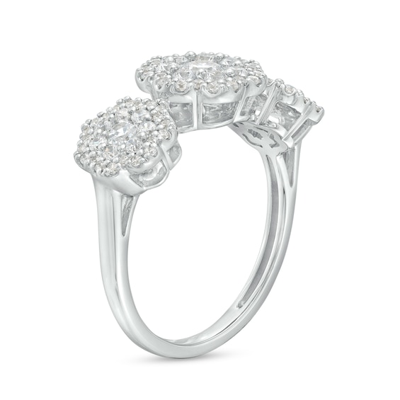 1.00 CT. T.W. Multi-Diamond Frame Flower Trio Ring in 10K White Gold