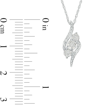 0.10 CT. T.W. Multi-Diamond Trio Bypass Flame Pendant in 10K White Gold