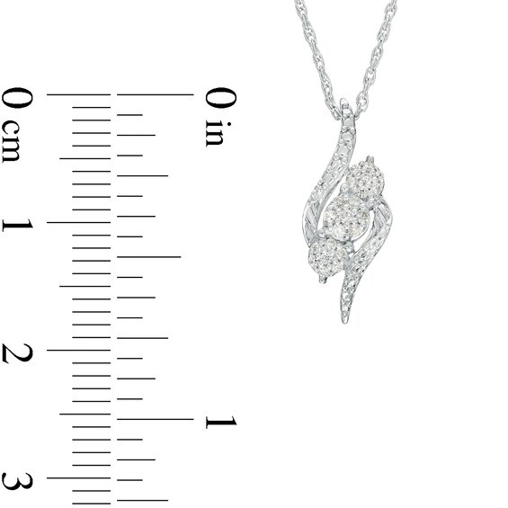 0.10 CT. T.W. Multi-Diamond Trio Bypass Flame Pendant in 10K White Gold